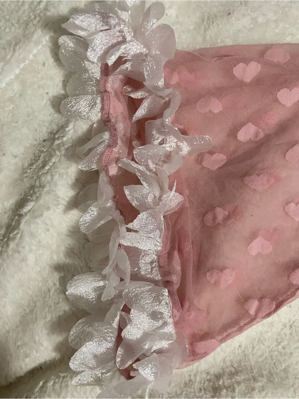 Women's Pink Satin & Sheer Heart-Sleeve Robe